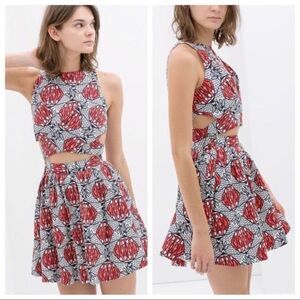 Zara‎ African Print Cutout Skater Mini Dress Womens Size S Cross Over